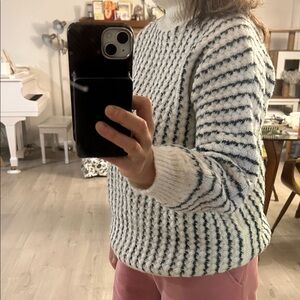 FRNCH Black and White Striped Turtleneck Sweater